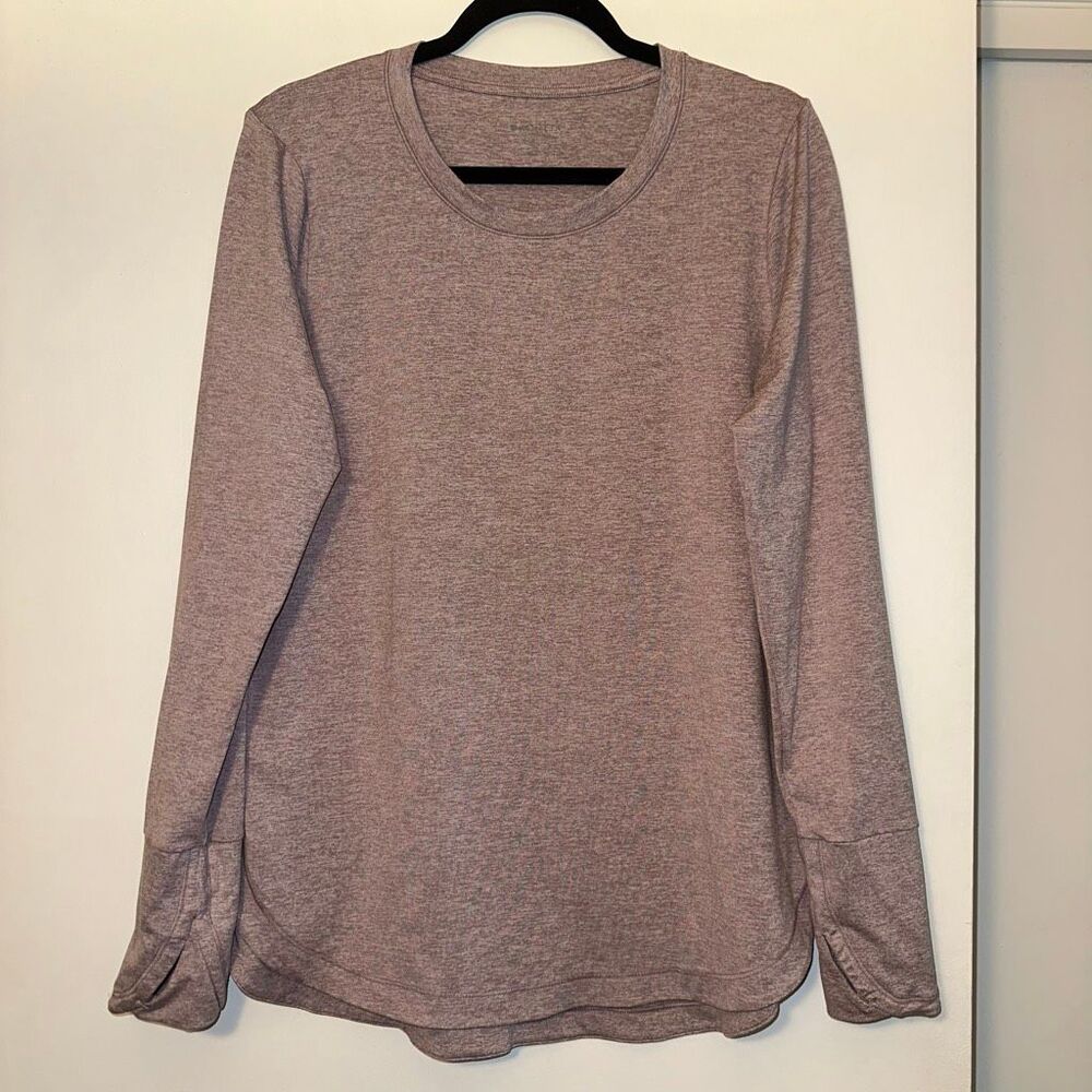 Athleta Womens Large Uptempo Long Sleeve Shirt Heathered Mauve Purple Super Soft